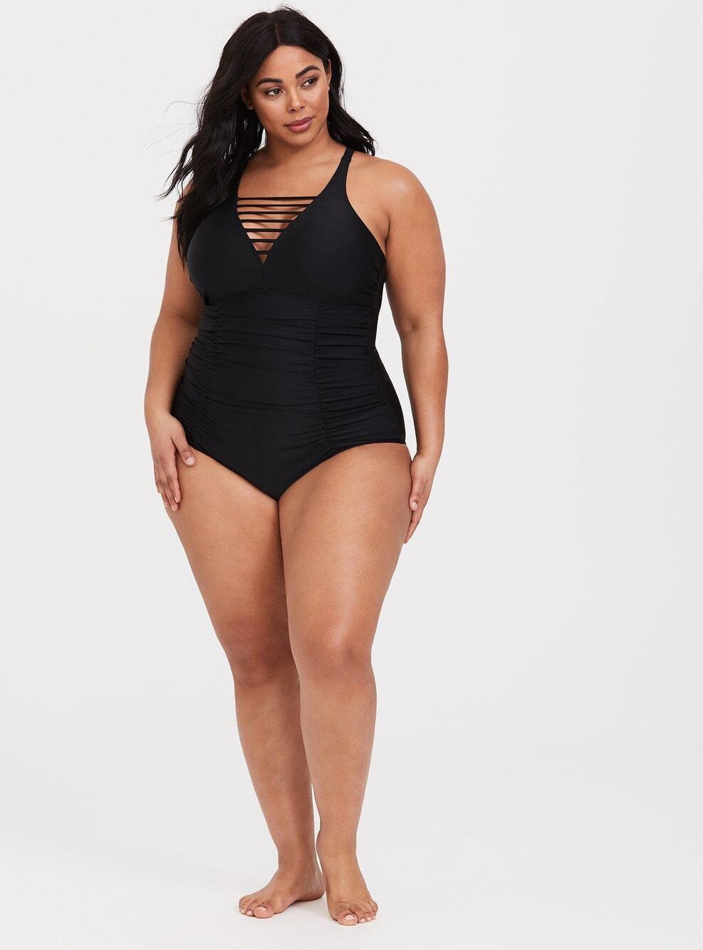 Torrid Wireless Ladder Front Ruched One Piece Swimsuit Black Size 5